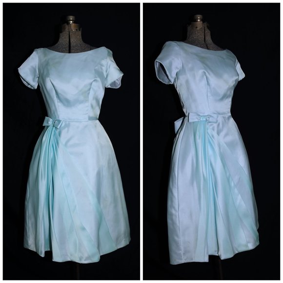 VTG 60's Pastel Turquoise Blue Party Prom Dress - Picture 14 of 14
